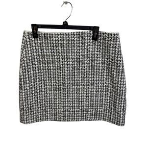 LOFT Metallic Sequin Tweed Shift Mini Skirt White Black Size 12